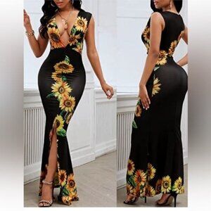 CBR Womens Sunflower Print Maxi Dress XL Cotton & Polyester